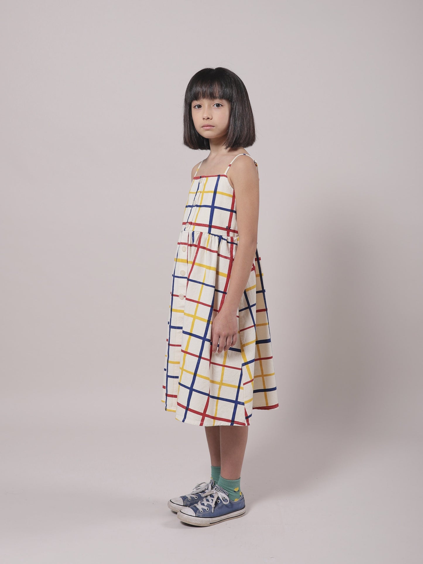 Girls Cream Check Cotton Dress