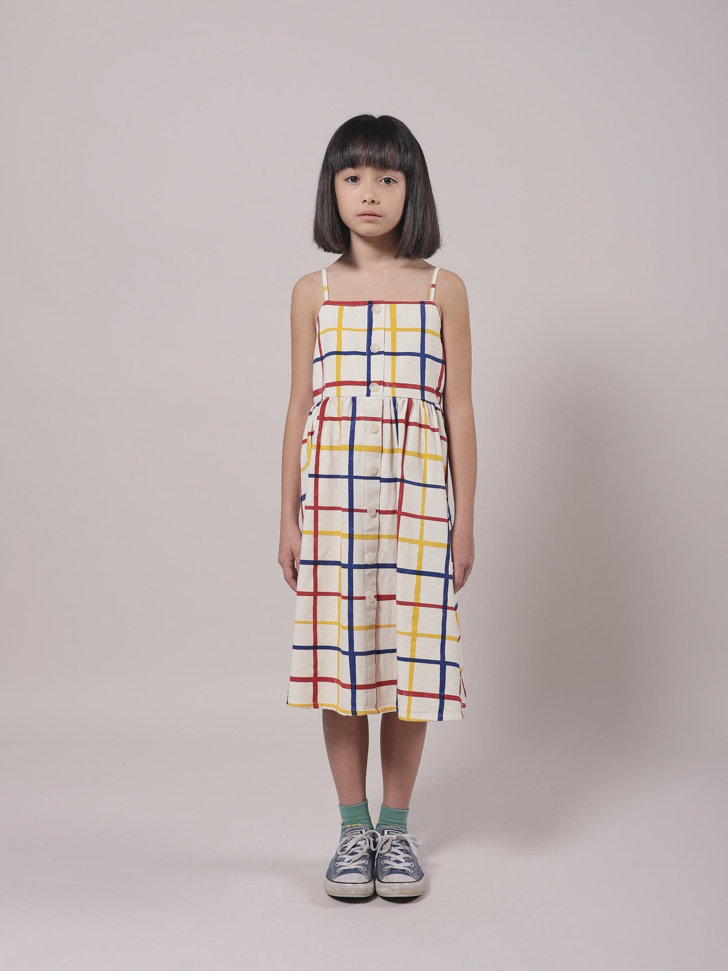 Girls Cream Check Cotton Dress