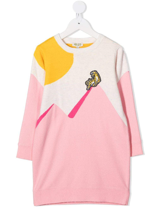 Girls Pink Tiger Knit Dress