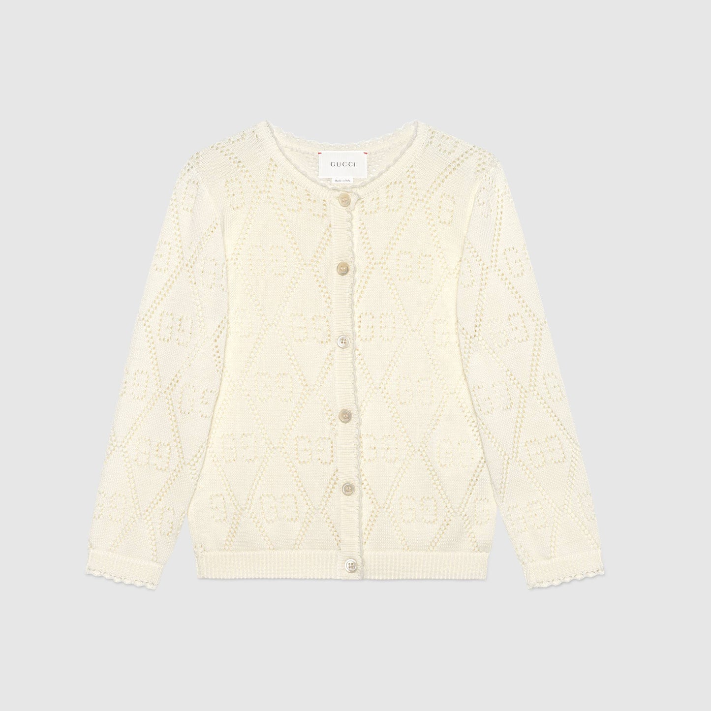Girls White GG Knit Cardigan