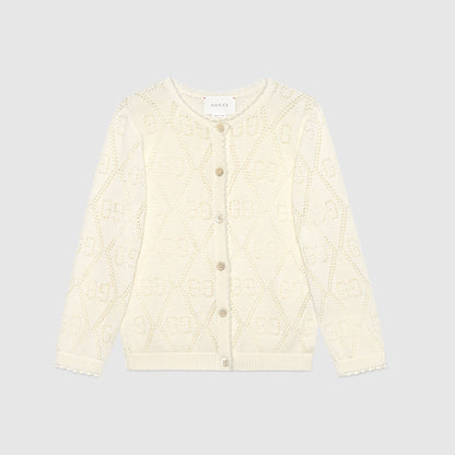 Girls White GG Knit Cardigan