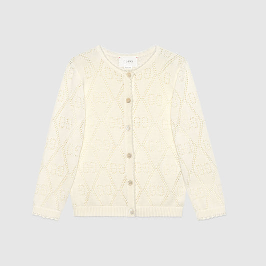 Girls White GG Knit Cardigan