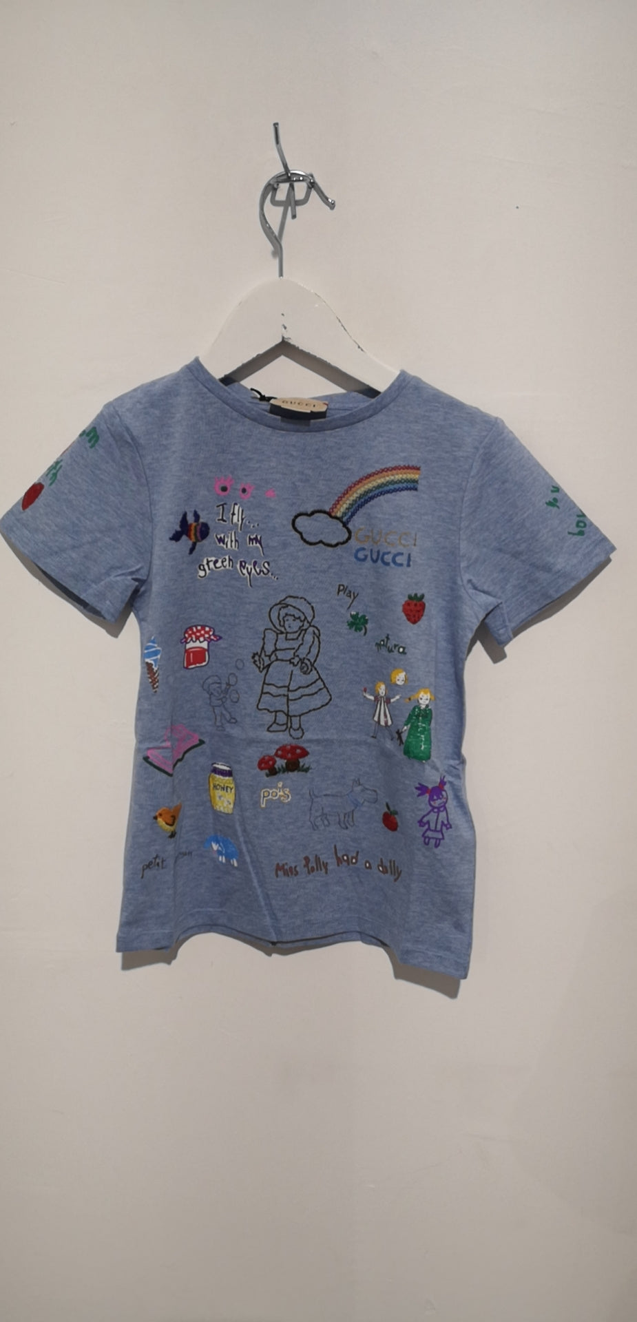 Girls Blue Painting Cotton T-Shirt