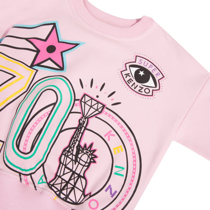 Girls Pink Printing Cotton Sweatshirt