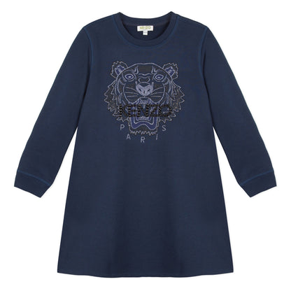 Girls Navy Tiger Cotton Dress