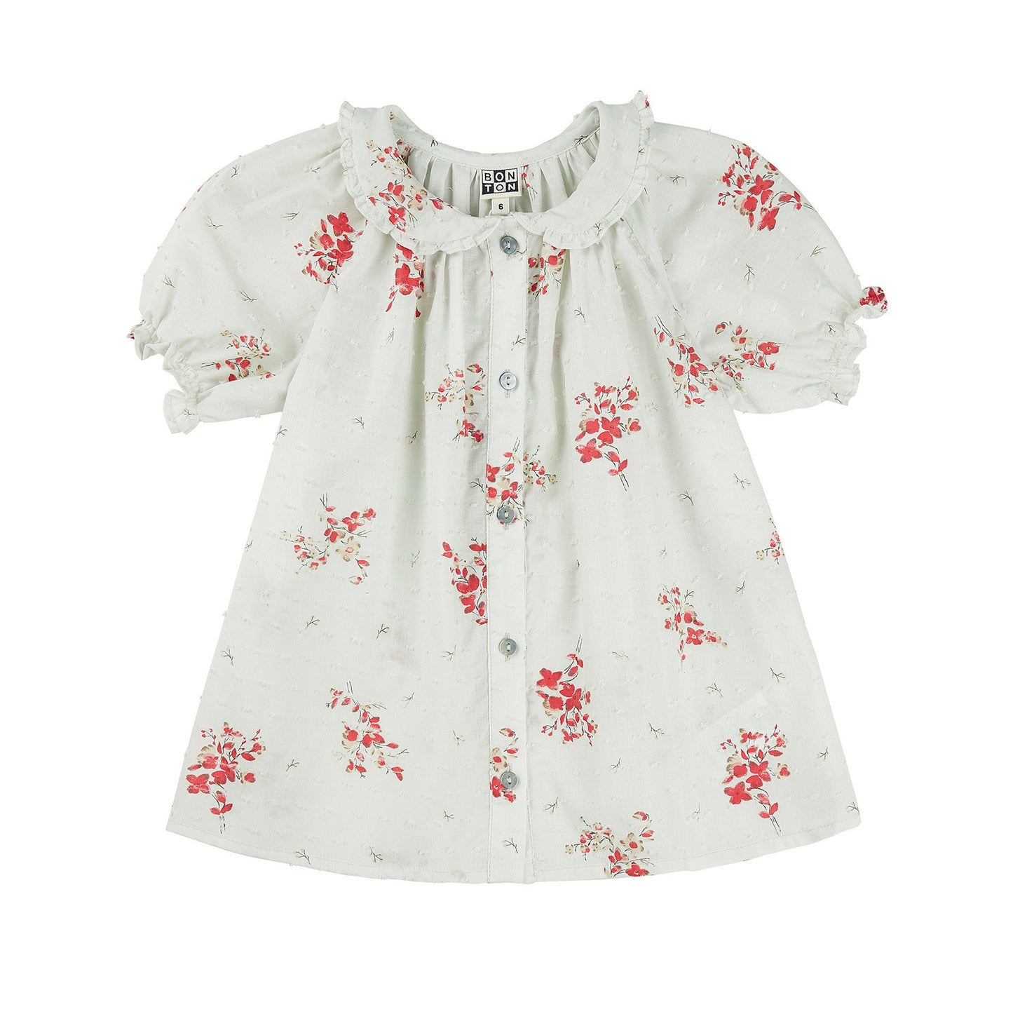 Girls White & Red Flowers Cotton Top