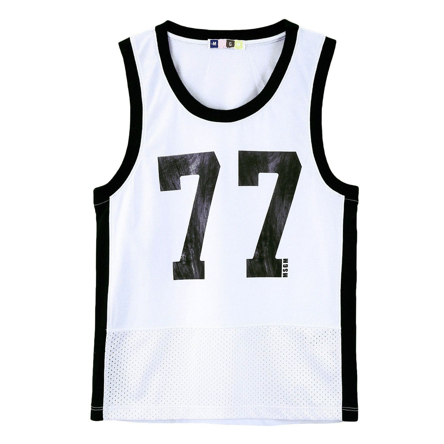 Boys White Cotton Jersey Vest With '77' Print Logo