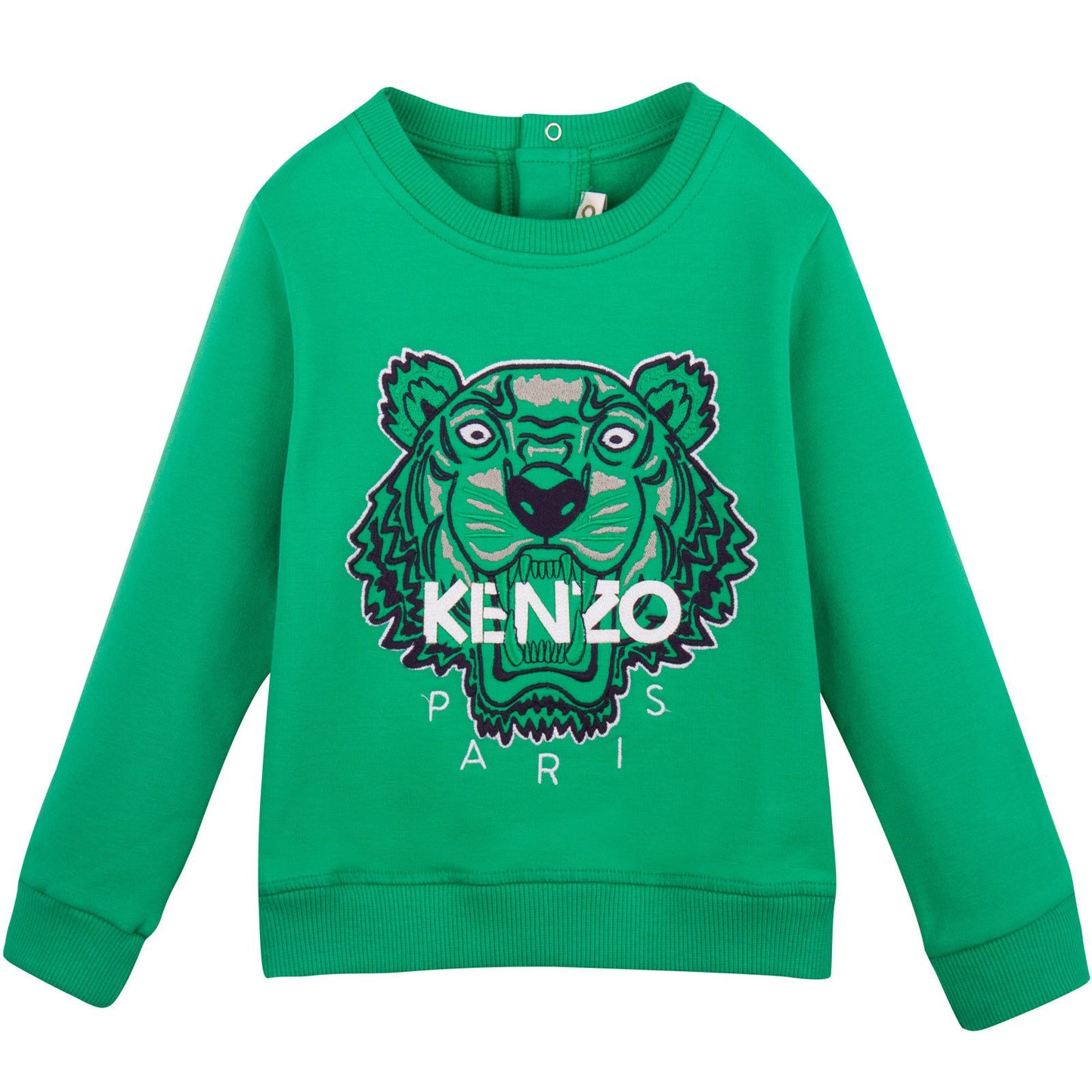 Baby Green Tiger Embroidered Sweatshirt With Buttons