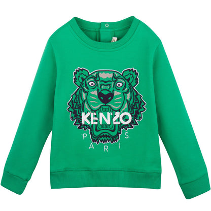 Baby Green Tiger Embroidered Sweatshirt With Buttons