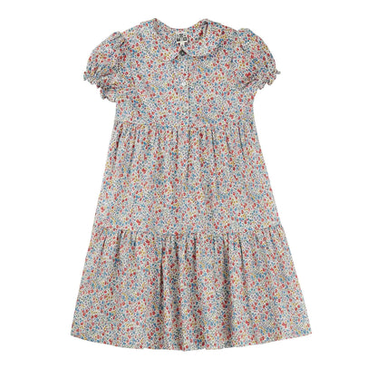 Girls Blue & Red Cotton Dress