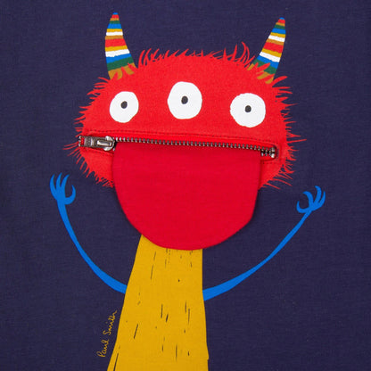 Boys Navy Blue Monster Printed Cotton T-Shirt