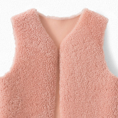 Girls Faded Pink Lamb Skin Waistcoat