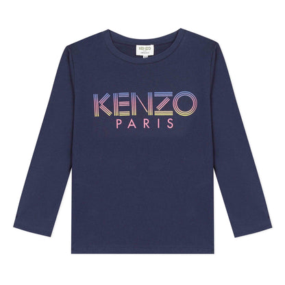 Girls Navy Logo Cotton T-Shirt