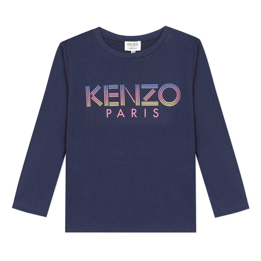 Girls Navy Logo Cotton T-Shirt