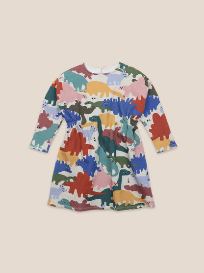 Girls Brown Rice Dinos Fleece Dress