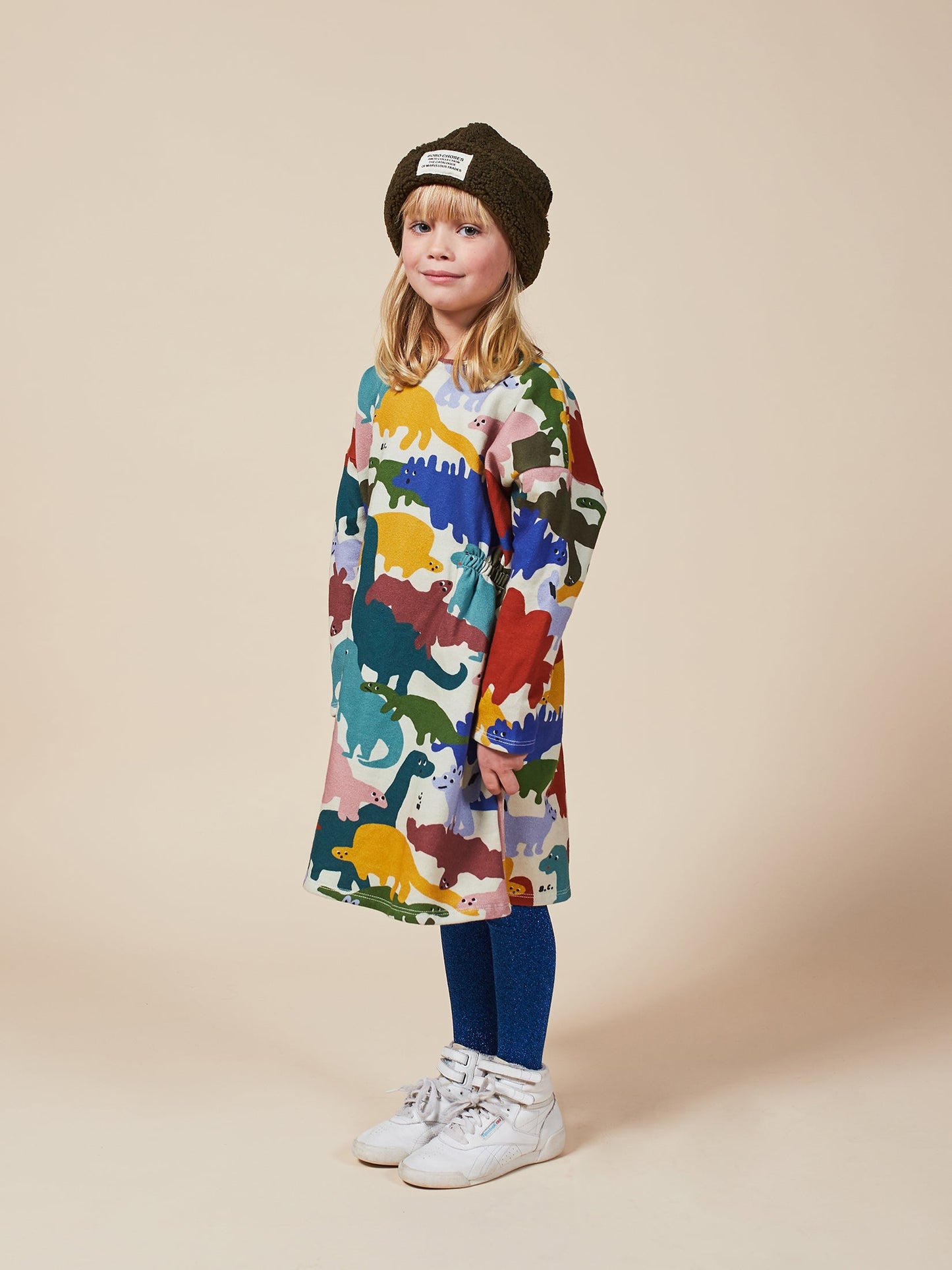 Girls Brown Rice Dinos Fleece Dress