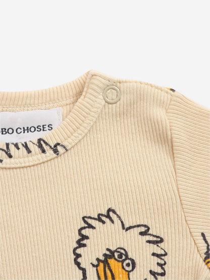 婴儿米色印花棉连体衣