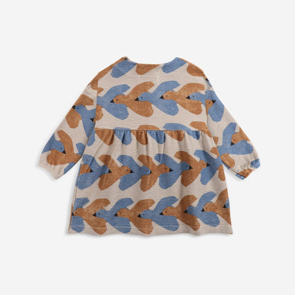 女婴米色小鸟印花棉连衣裙