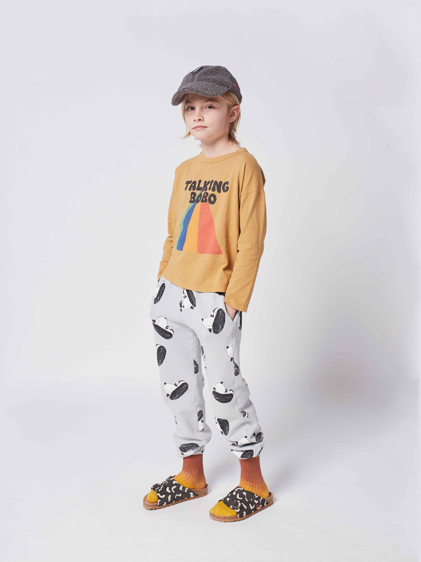 儿童灰色印花棉长裤