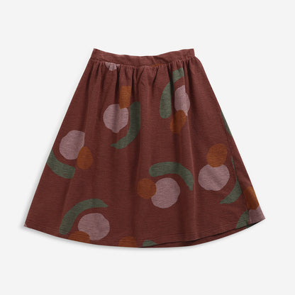 女童深红色印花棉短裙