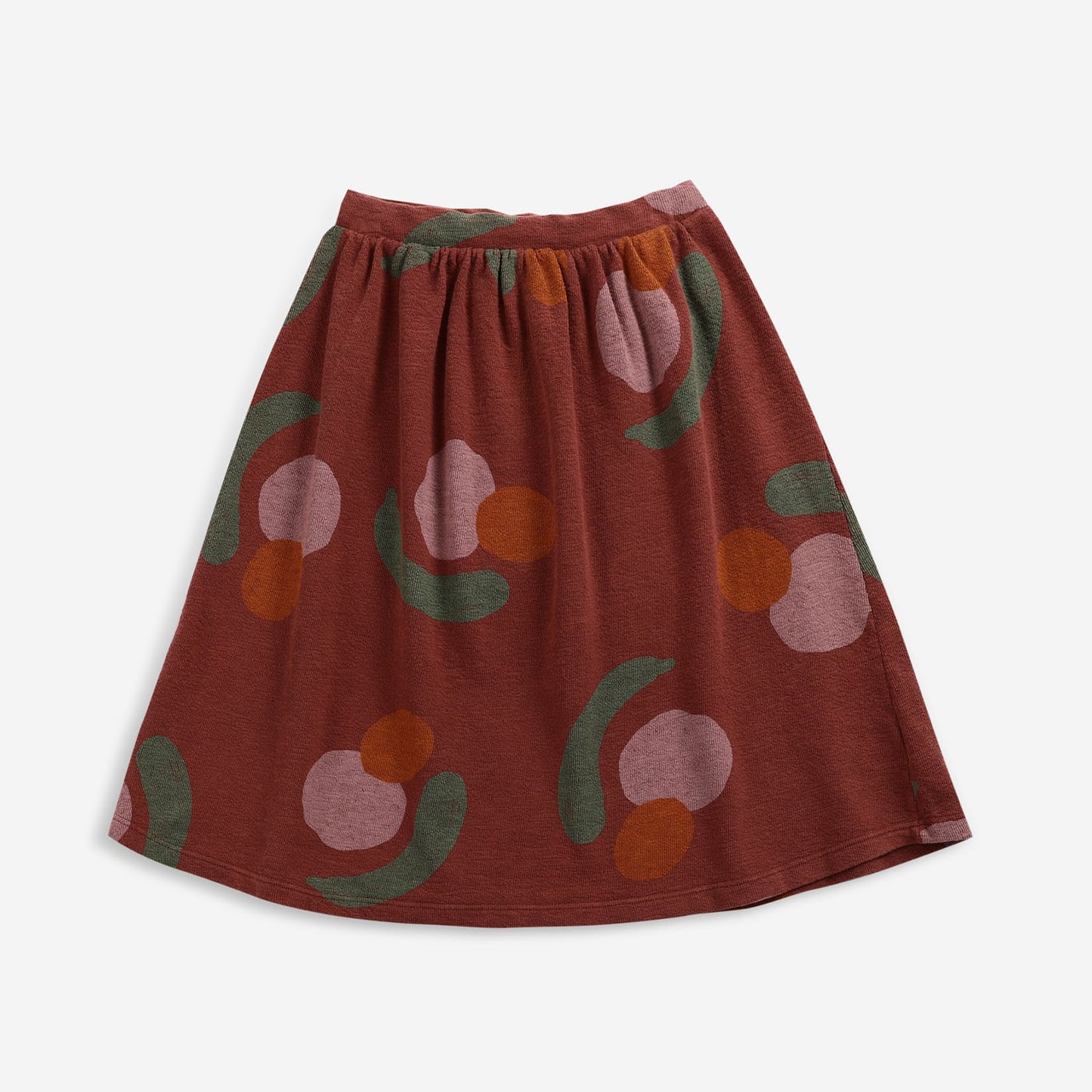 女童深红色印花棉短裙