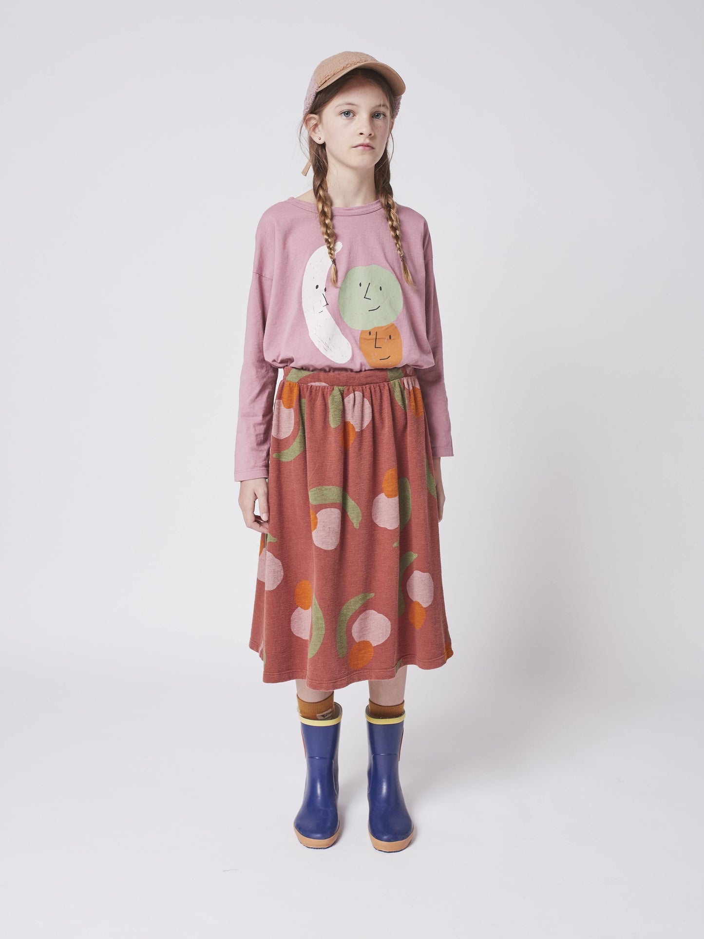 女童深红色印花棉短裙