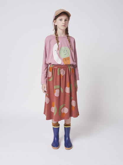 女童深红色印花棉短裙