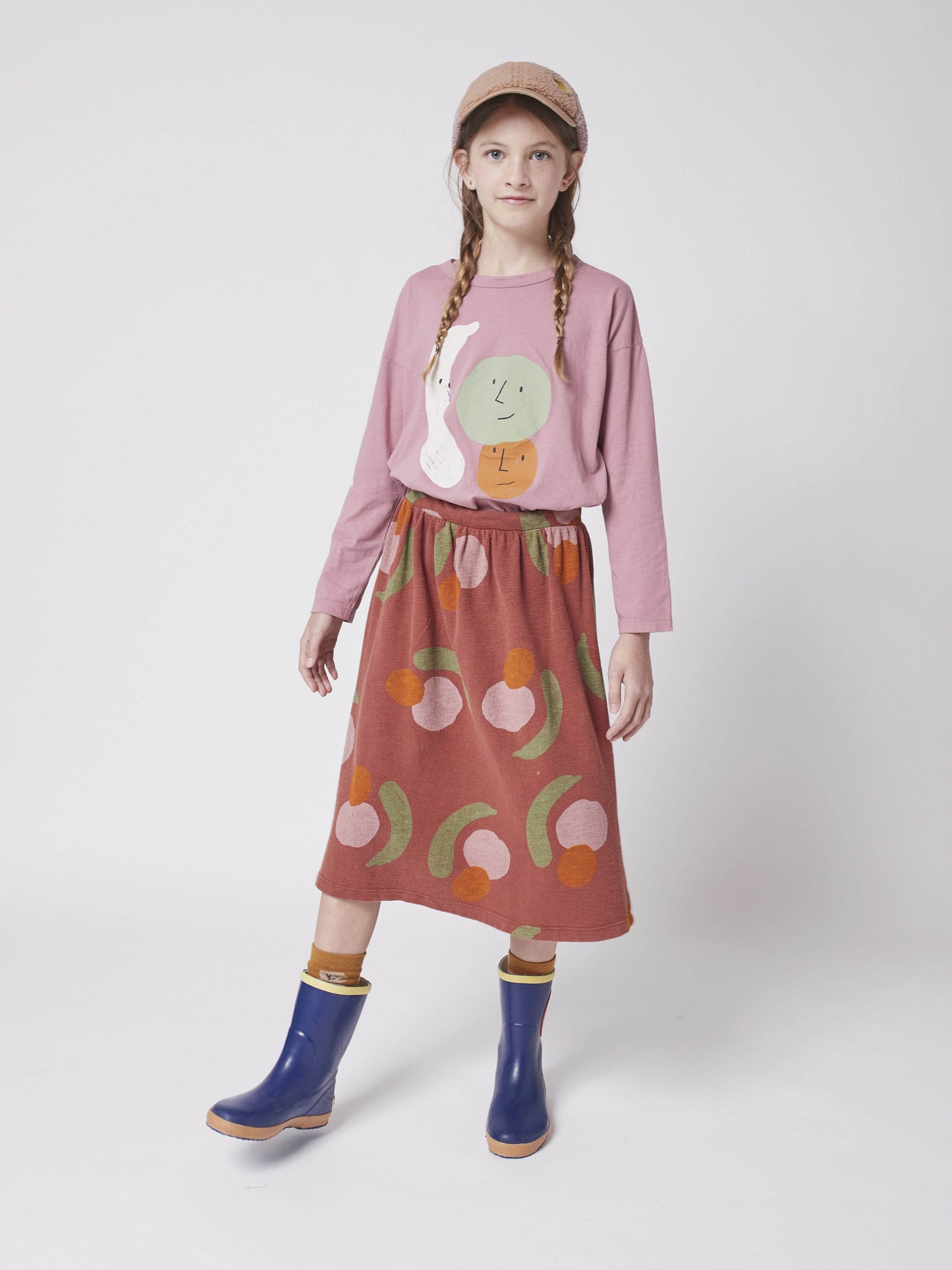 女童深红色印花棉短裙