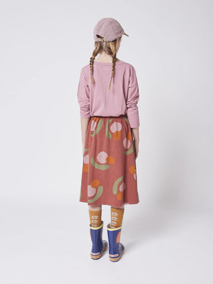 女童深红色印花棉短裙