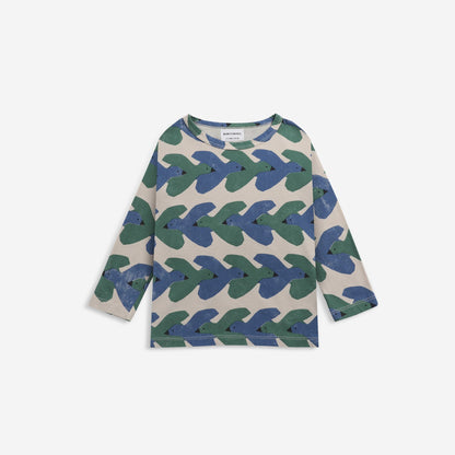 儿童米色小鸟印花T恤