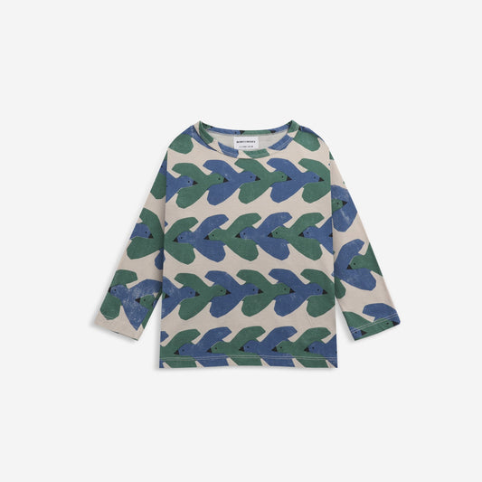 儿童米色小鸟印花T恤