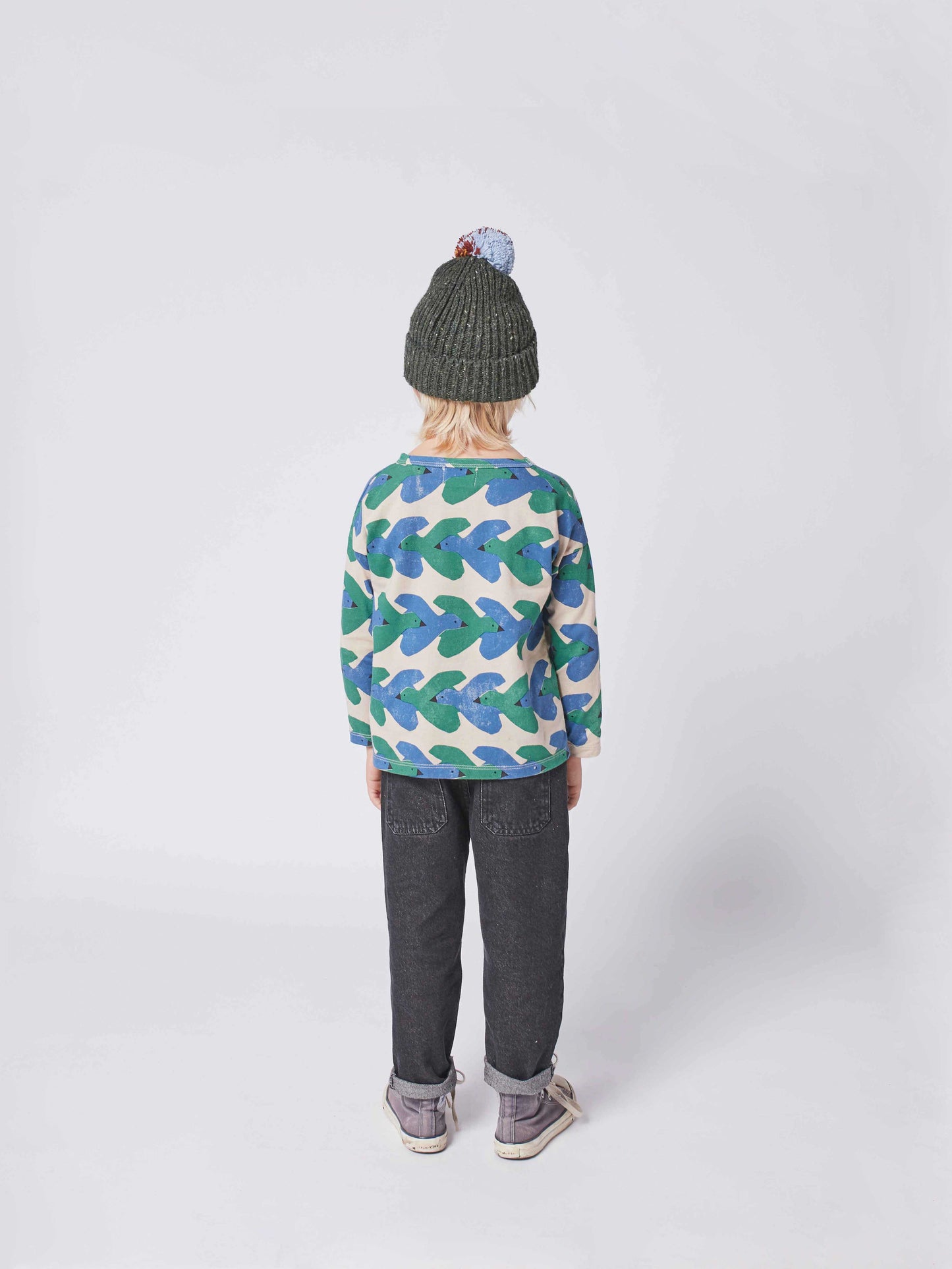 儿童米色小鸟印花T恤