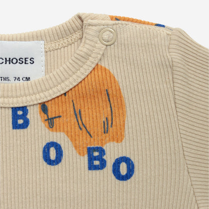 婴儿米色印花棉连体衣套装