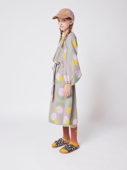 女童灰色水果印花棉连衣裙