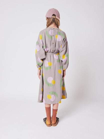 女童灰色水果印花棉连衣裙