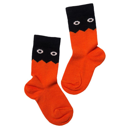 Boys Red Embroidered Monster Two-tone Socks