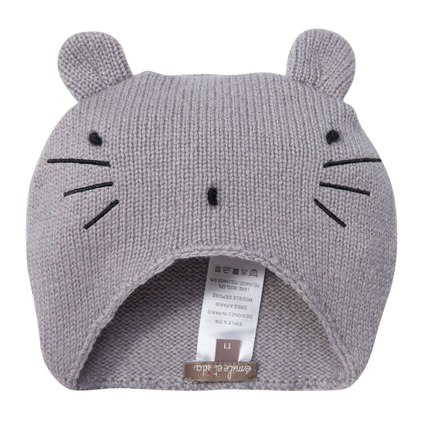 Girls Grey Knitted Mouse Wool Hat