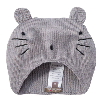 Girls Grey Knitted Mouse Wool Hat