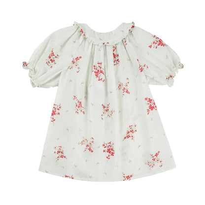 Girls White & Red Flowers Cotton Top
