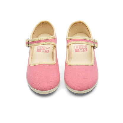 Girls Pink Buckled Cotton Shoes