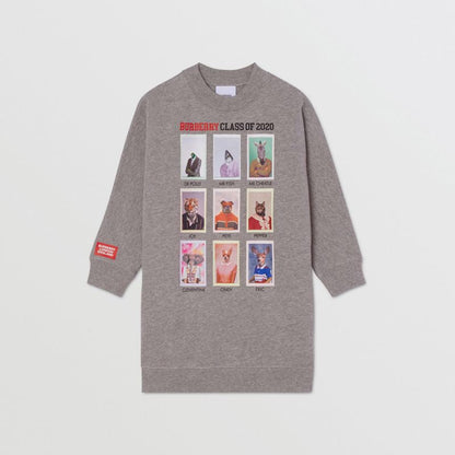 Girls Grey Melange Cotton Jersy Dress