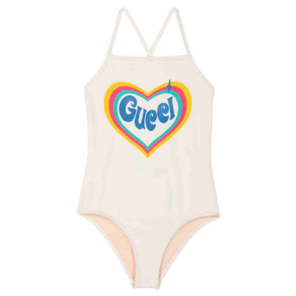 女童白色Logo泳装