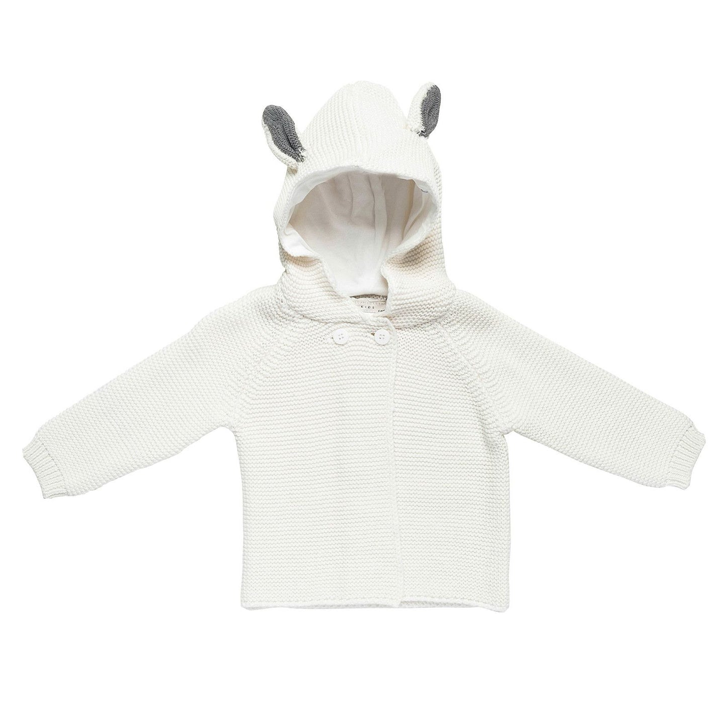 Baby White Cotton Knitted Cardigan With Hood Bunny Ears Trims