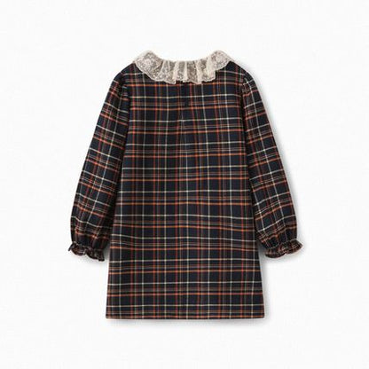 Girls Navy Check Dress
