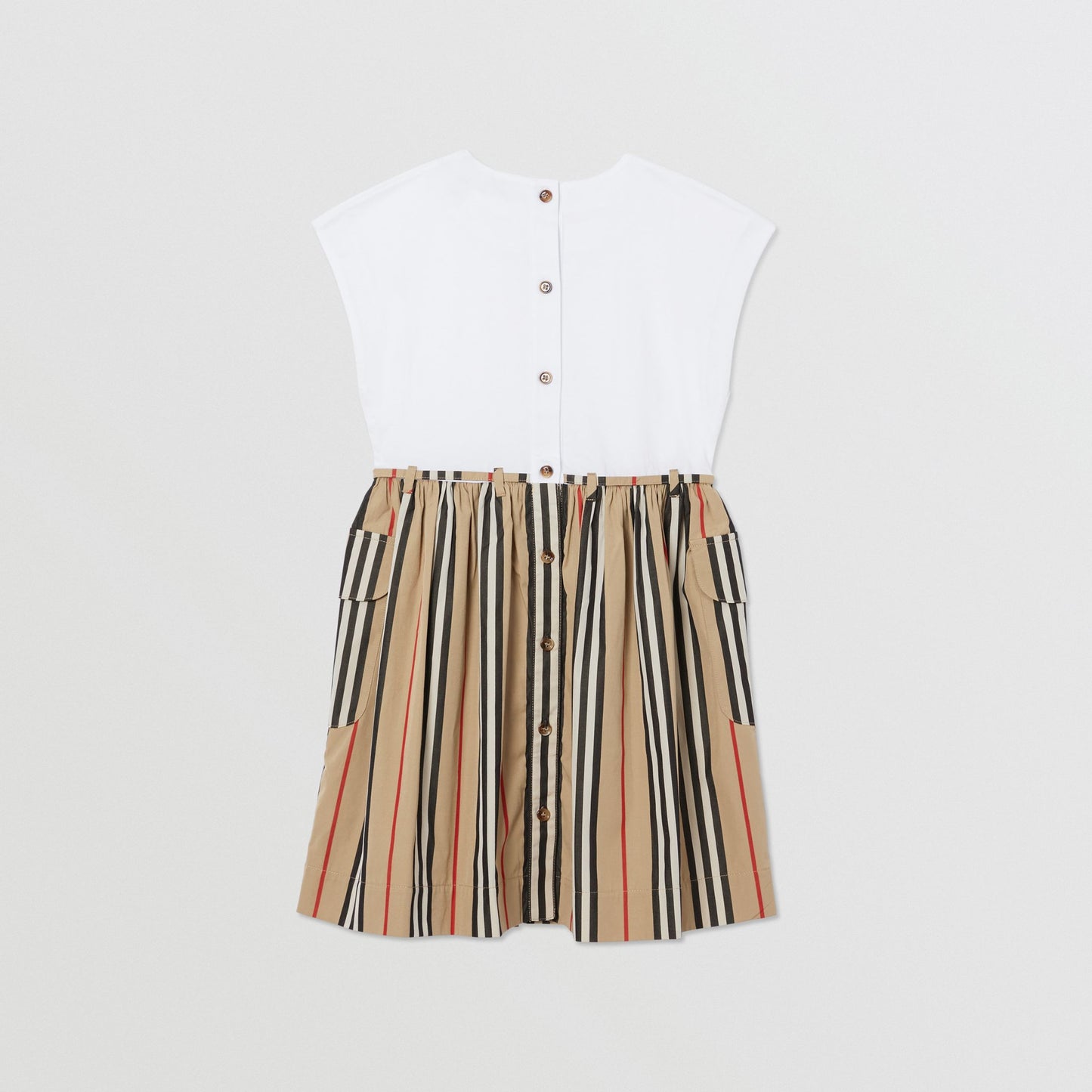 Girls White & Archive Beige Cotton Dress
