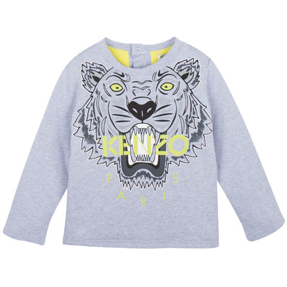 Baby Grey Tiger Embroidered Sweatshirt With Green Lining