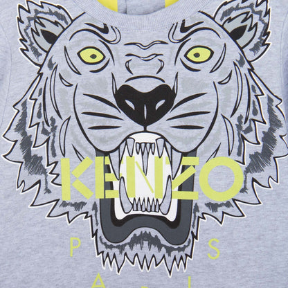 Baby Grey Tiger Embroidered Sweatshirt With Green Lining