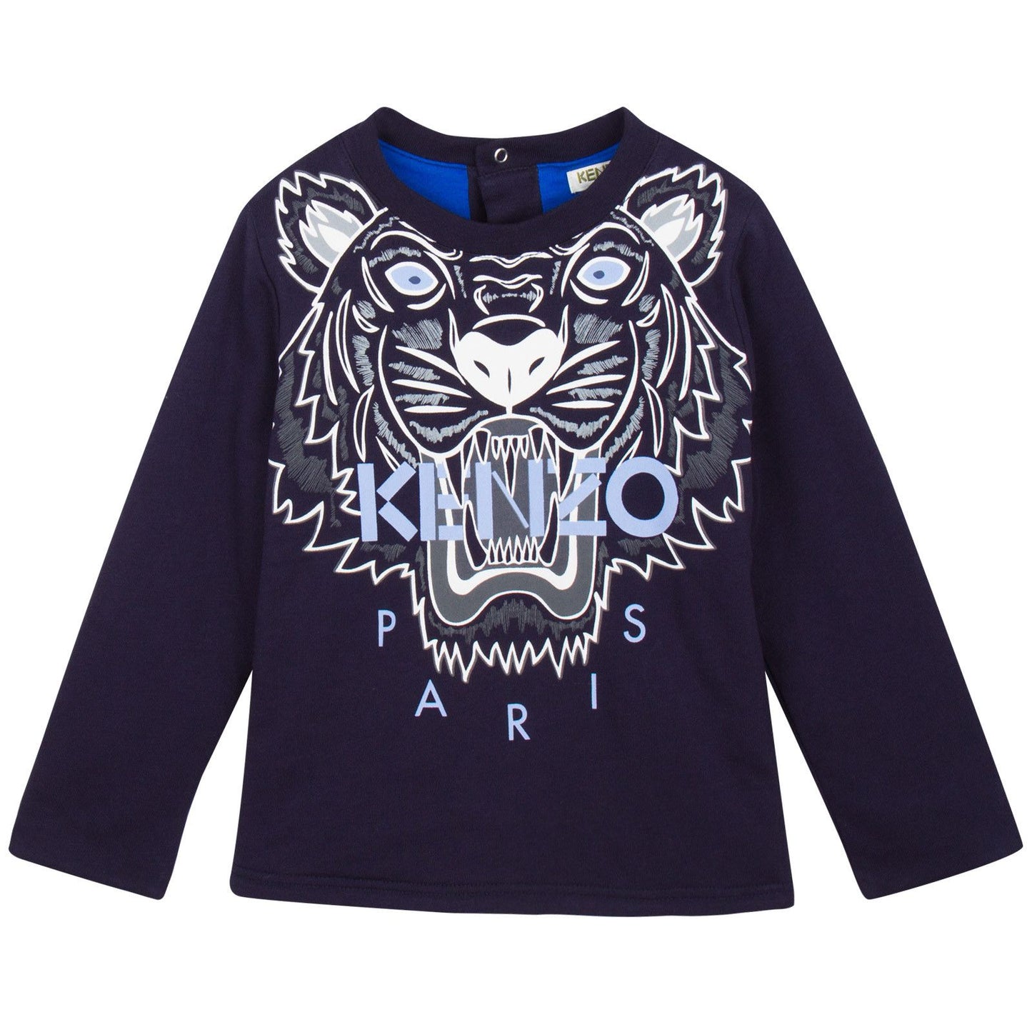 Baby Navy Blue Tiger Embroidered Sweatshirt With Blue Lining