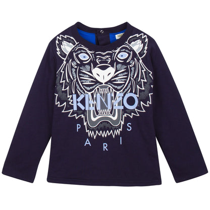 Baby Navy Blue Tiger Embroidered Sweatshirt With Blue Lining