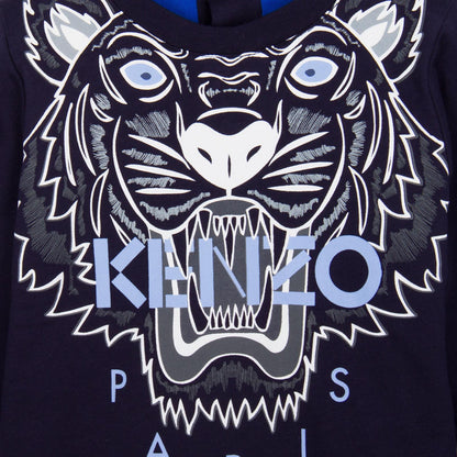 Baby Navy Blue Tiger Embroidered Sweatshirt With Blue Lining